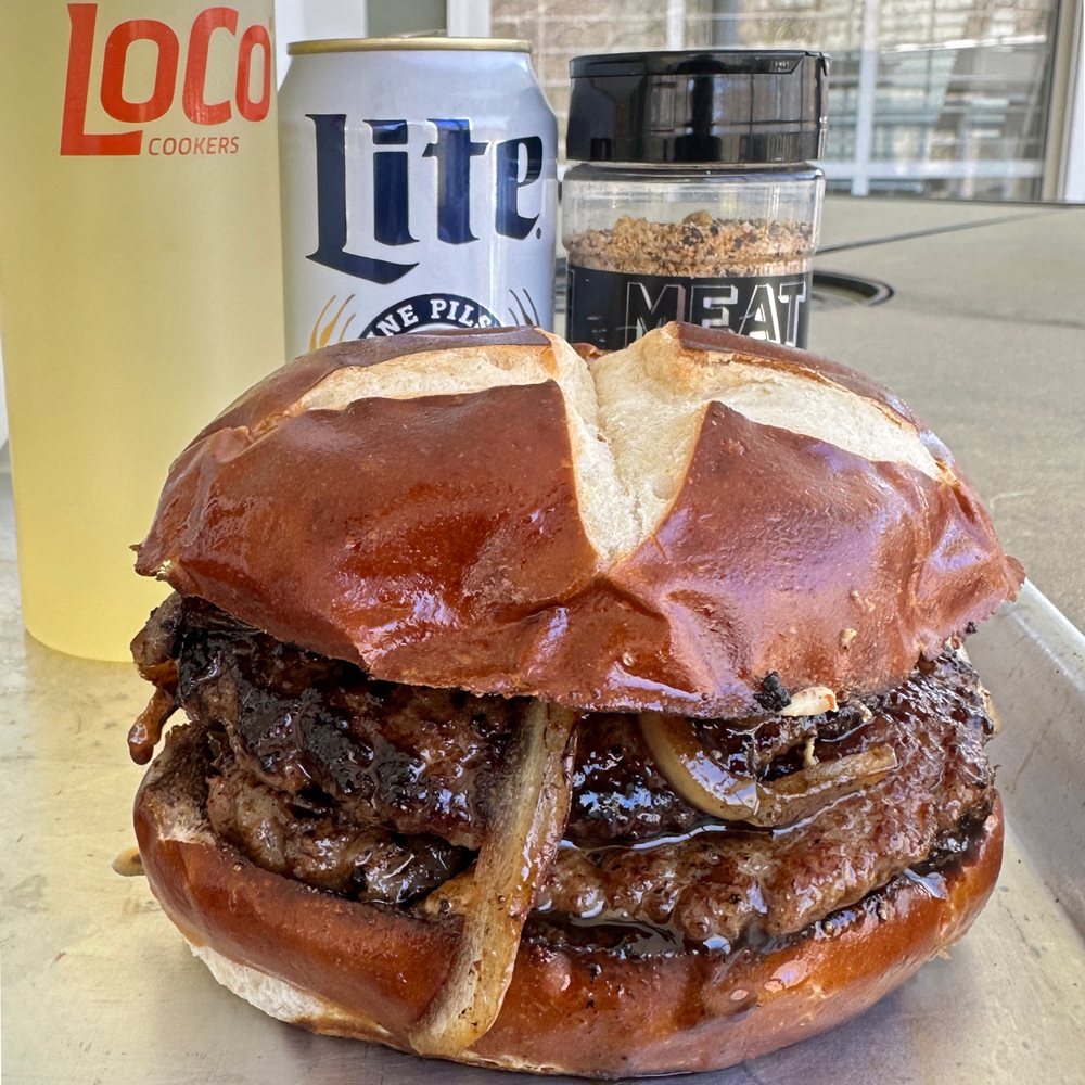 Beer Braised Bratwurst Smash Burgers