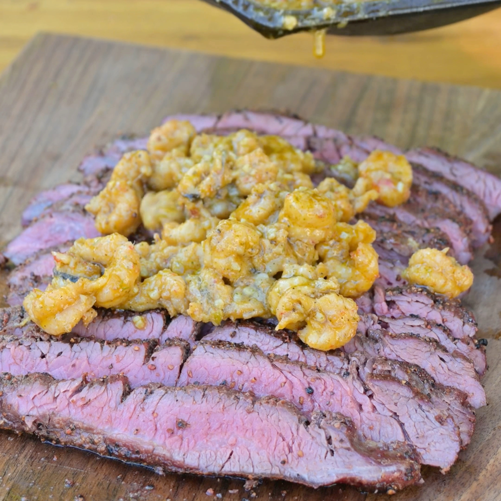 Wagyu Flank Steak and Cajun Drip Crawfish